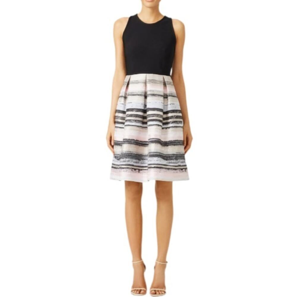 Carmen Marc Valvo Black and Blush Stroke Dress Size 16